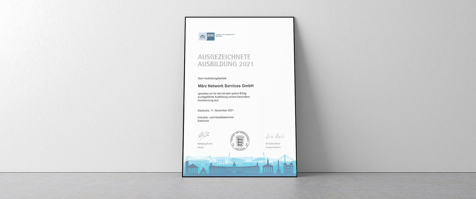 März Network Services GmbH erhält von der IHK Karlsruhe die Auszeichnung „Ausgezeichnete Ausbildung 2021“